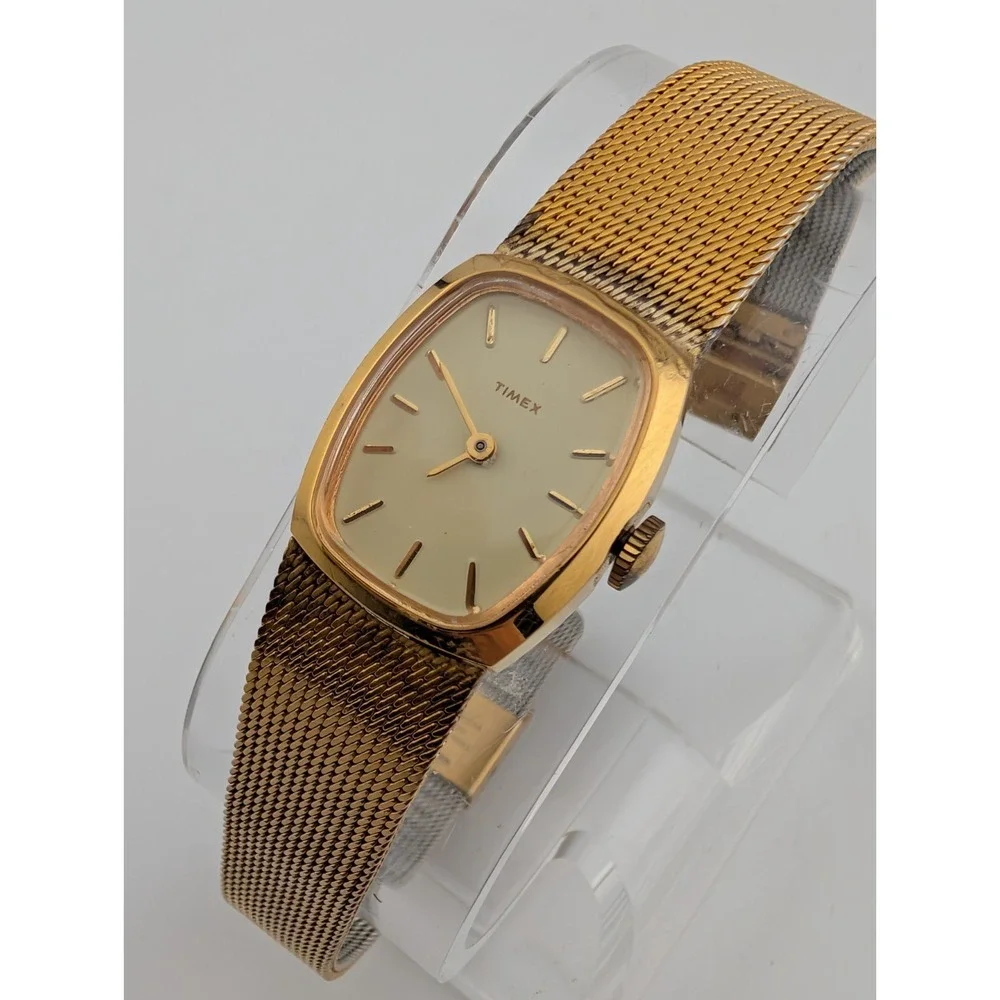 Vintage Timex Mechanical Watch Women 19mm‎ Case Mesh Metal Band- Working